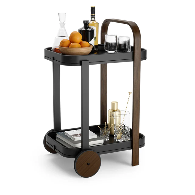 Bellwood Bar Cart - Elegant mobile bar cart with beech wood frame